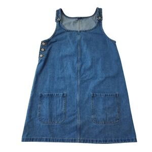 S&K Jeans Denim Jumper Dress Sea Blue Pinafore Pockets M3L358 Large